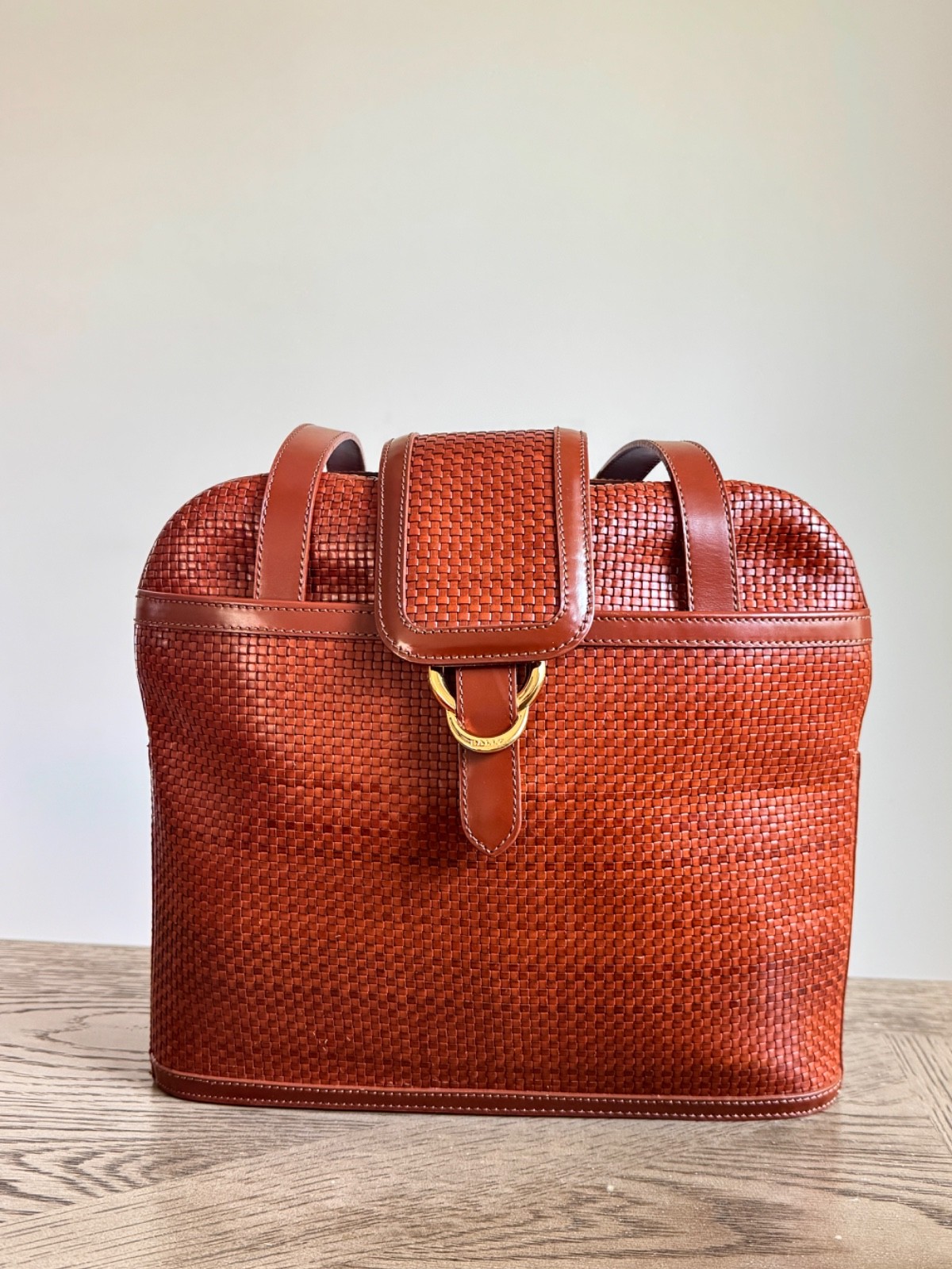 Vintage Bally Cognac Woven Leather Shoulder Bag Quiet Luxury