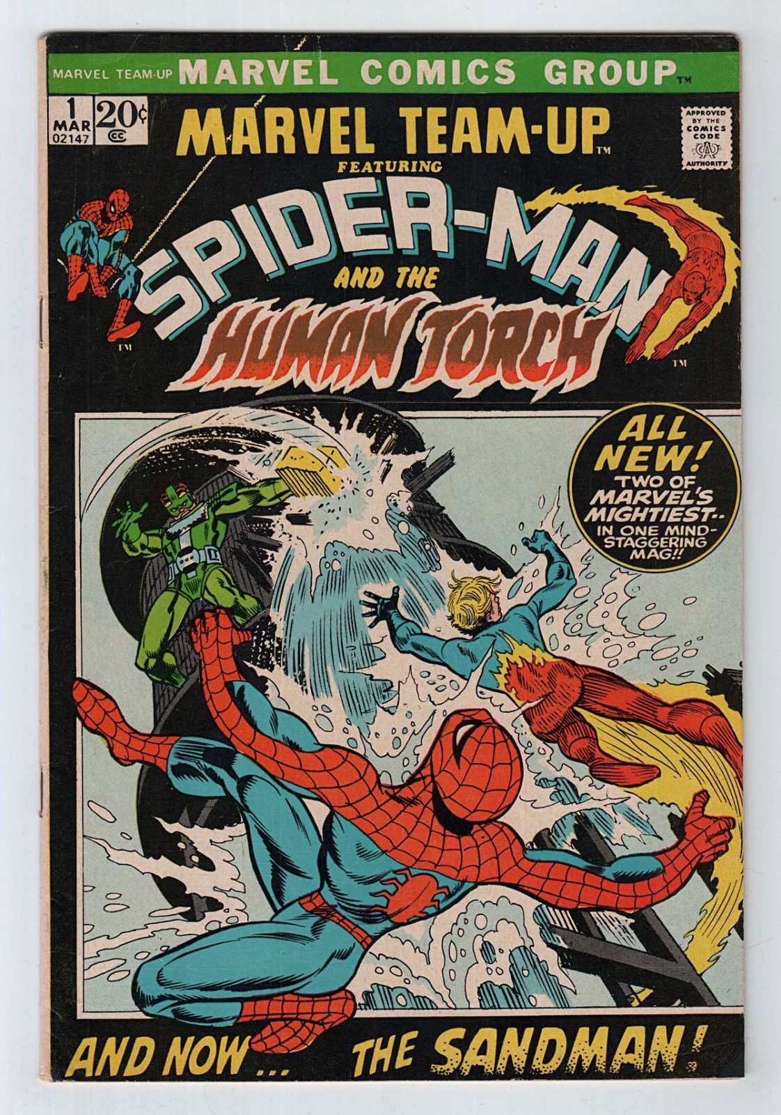 1972 MARVEL TEAM-UP No. 1 FINE- 5.5 (A) SPIDER-MAN & TORCH VS. SANDMAN Slight -R