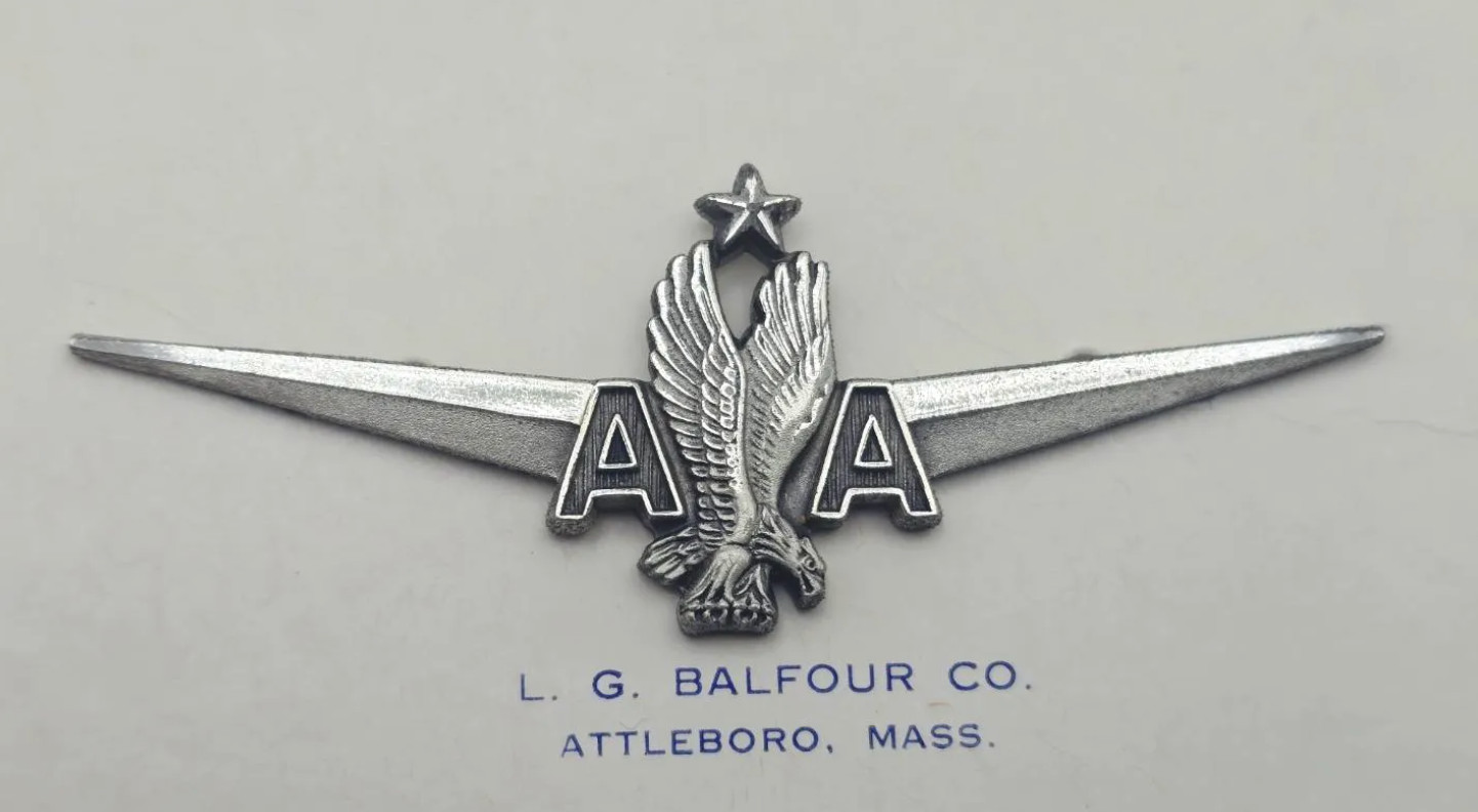 Vtg 1960s American Airlines Captain Pilot Wings Badge LGB Balfour SF Silver Fill