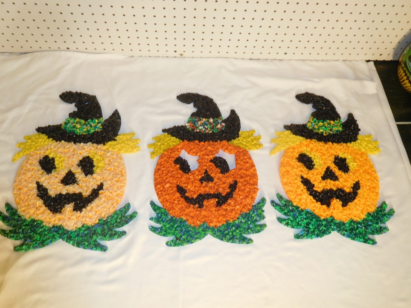 3 Vintage USA Scary Plastic Chip Halloween Pumpkin Lot ~ one has Hollow Eyes