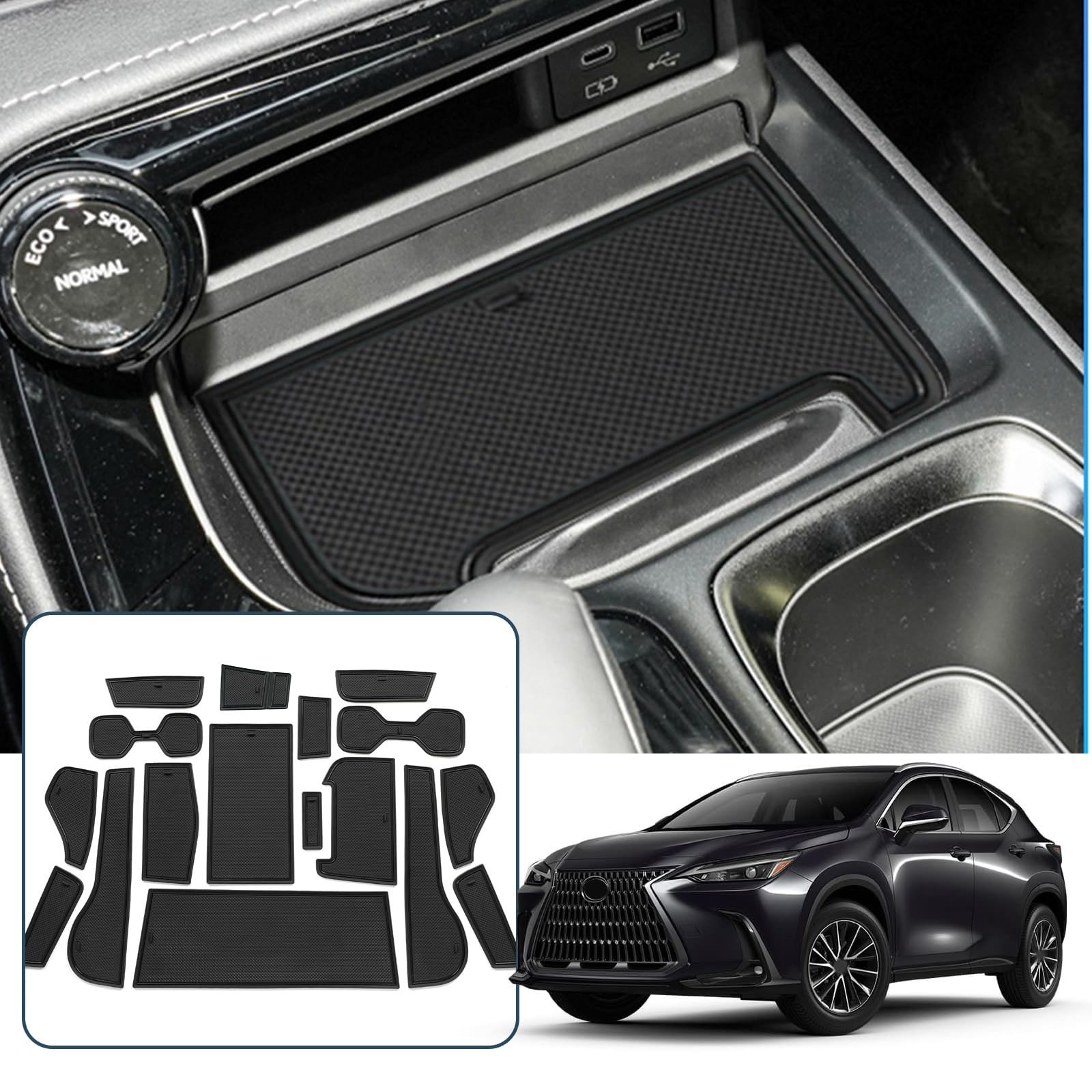 Door Slot Mats for 2022-2026 Lexus NX Accessories Non-Slip Rubber Mats Center...
