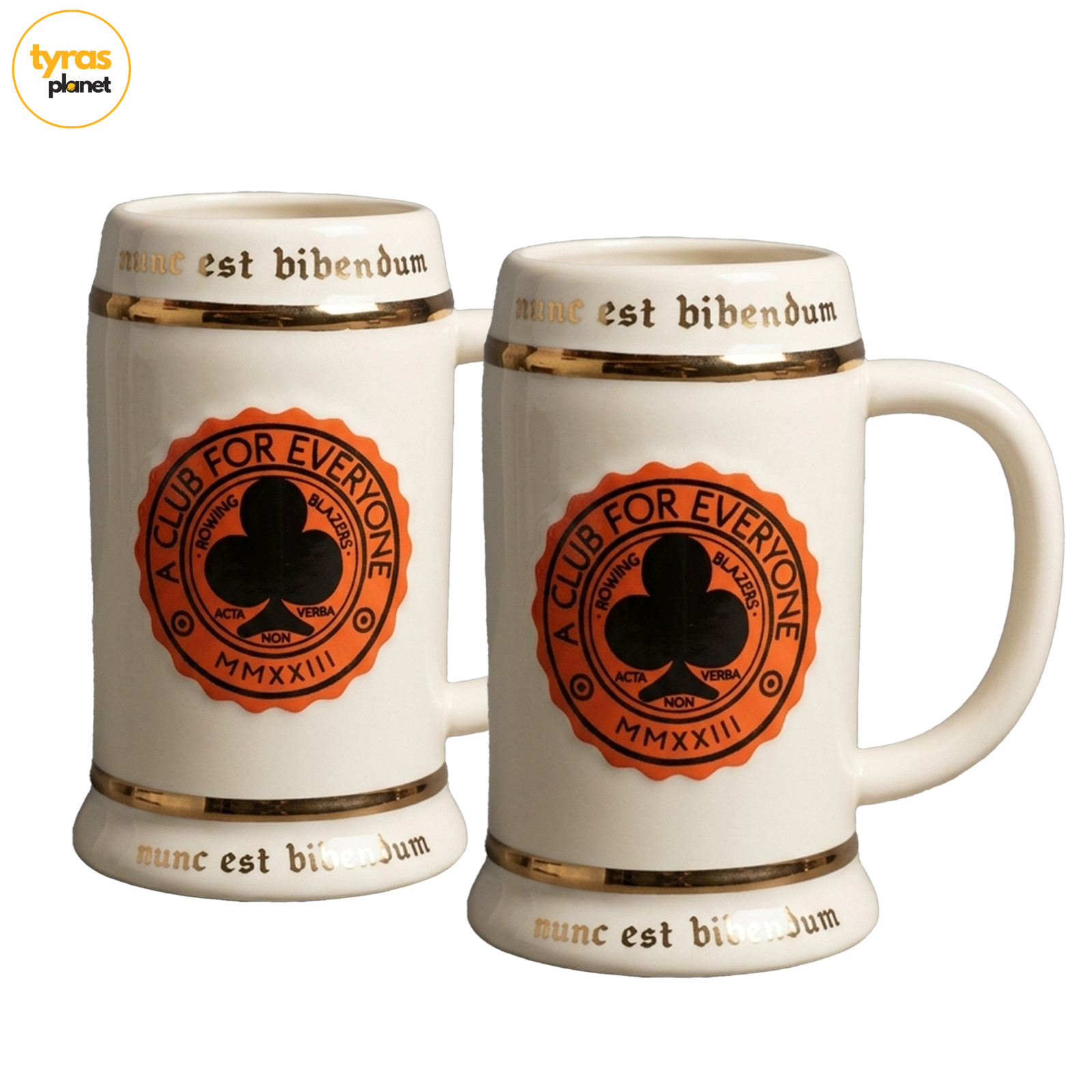 Rowing Blazers Target Stoneware Beer Stein Mug Crest White Set of 2