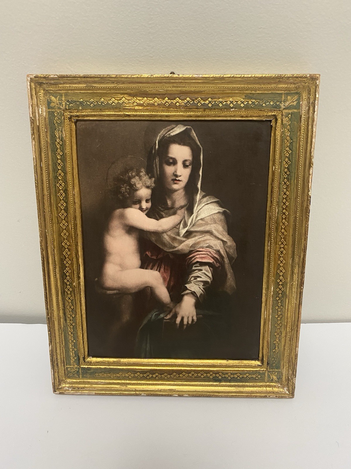Antique Italian Renaissance Revival Religious Framed Print  – Mary and Jesus