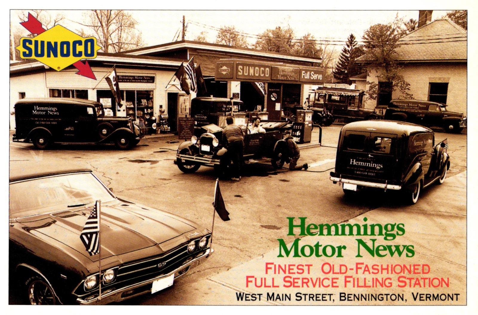 Sunoco Hemmings Motor News Old Fashion Filling Station Bennington VT Postcard M1