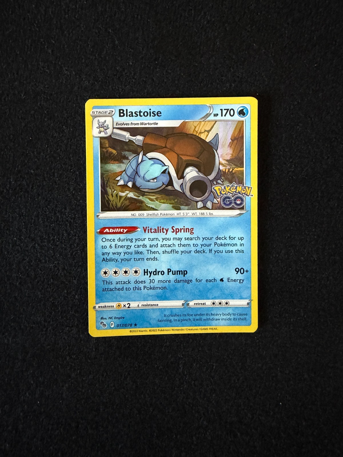 Pokemon Blastoise 017/078 Pokemon GO Holo Rare English 2022 NM Out of Print