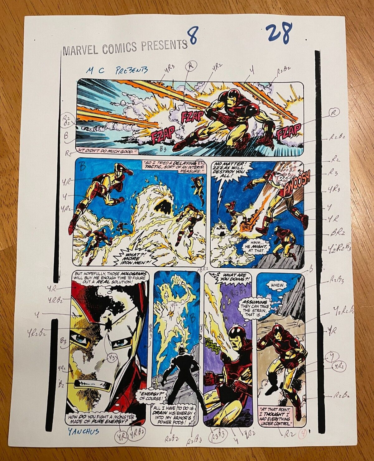 MCP #8 IRON MAN ART original comic COLOR GUIDE  ZZZAX marvel WILD BATTLE