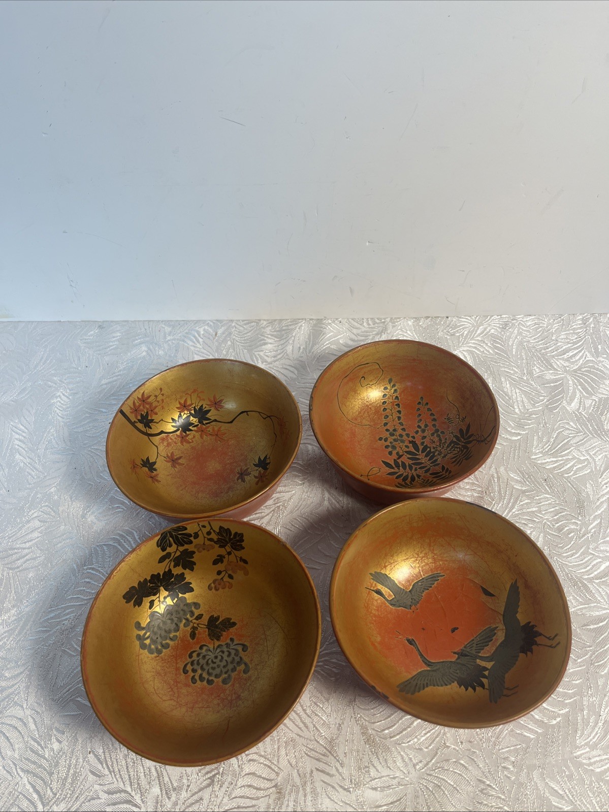Antique Meiji lacquer ware art dishes period Japanese  Lot Of 4