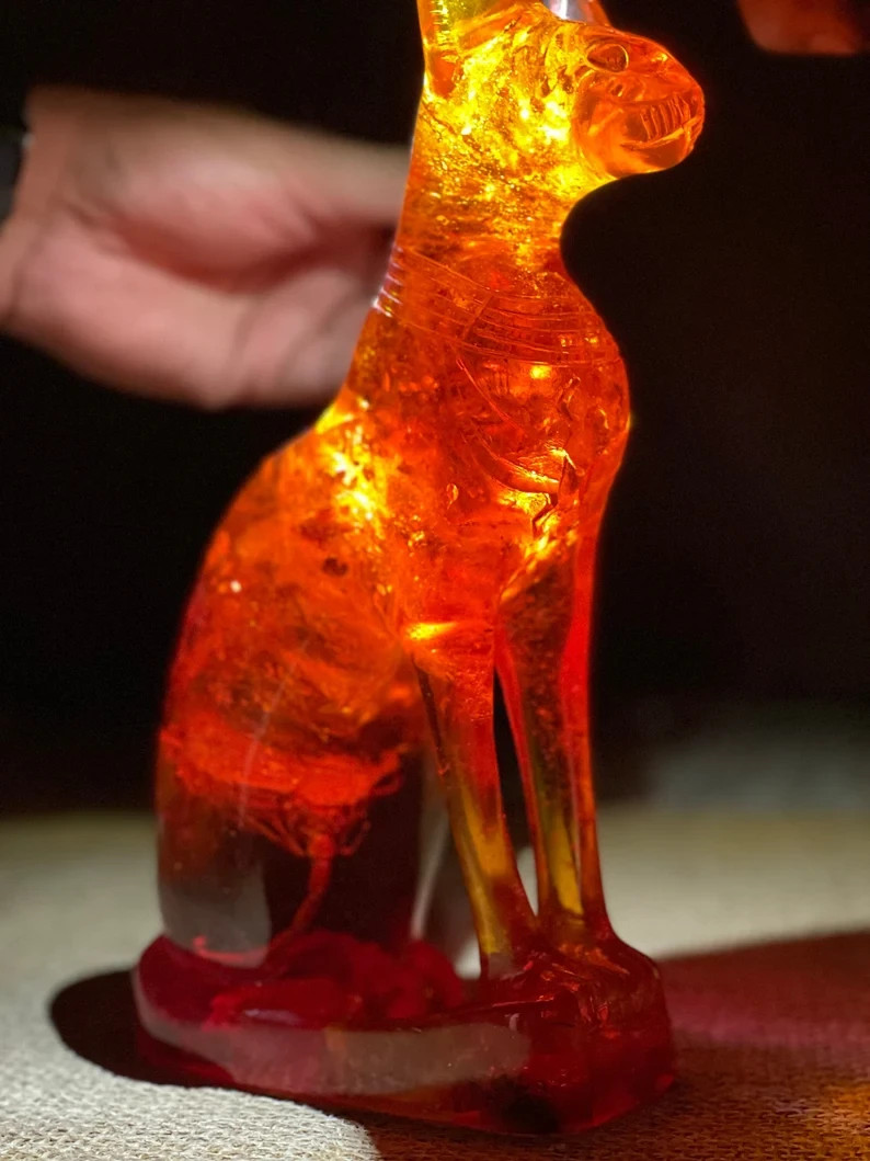 RARE ANCIENT EGYPTIAN ANTIQUE Statue Goddess Bastet Cat for Amber Stone Egypt BC
