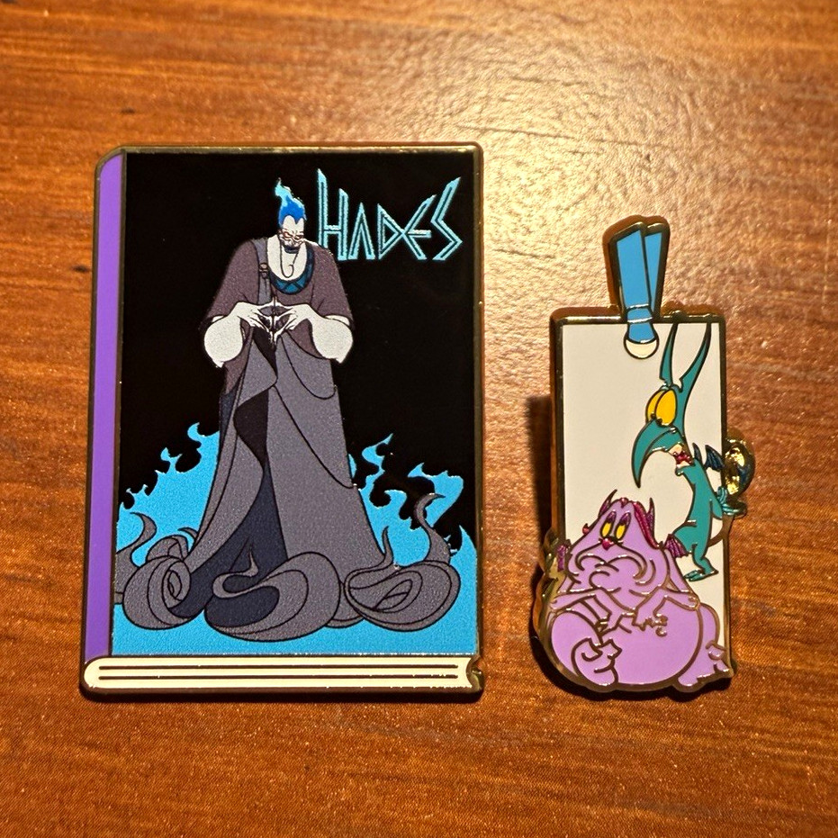 Disney Boxlunch Hades Book Pain and Panic Bookmark Pins (2 Pin Set)