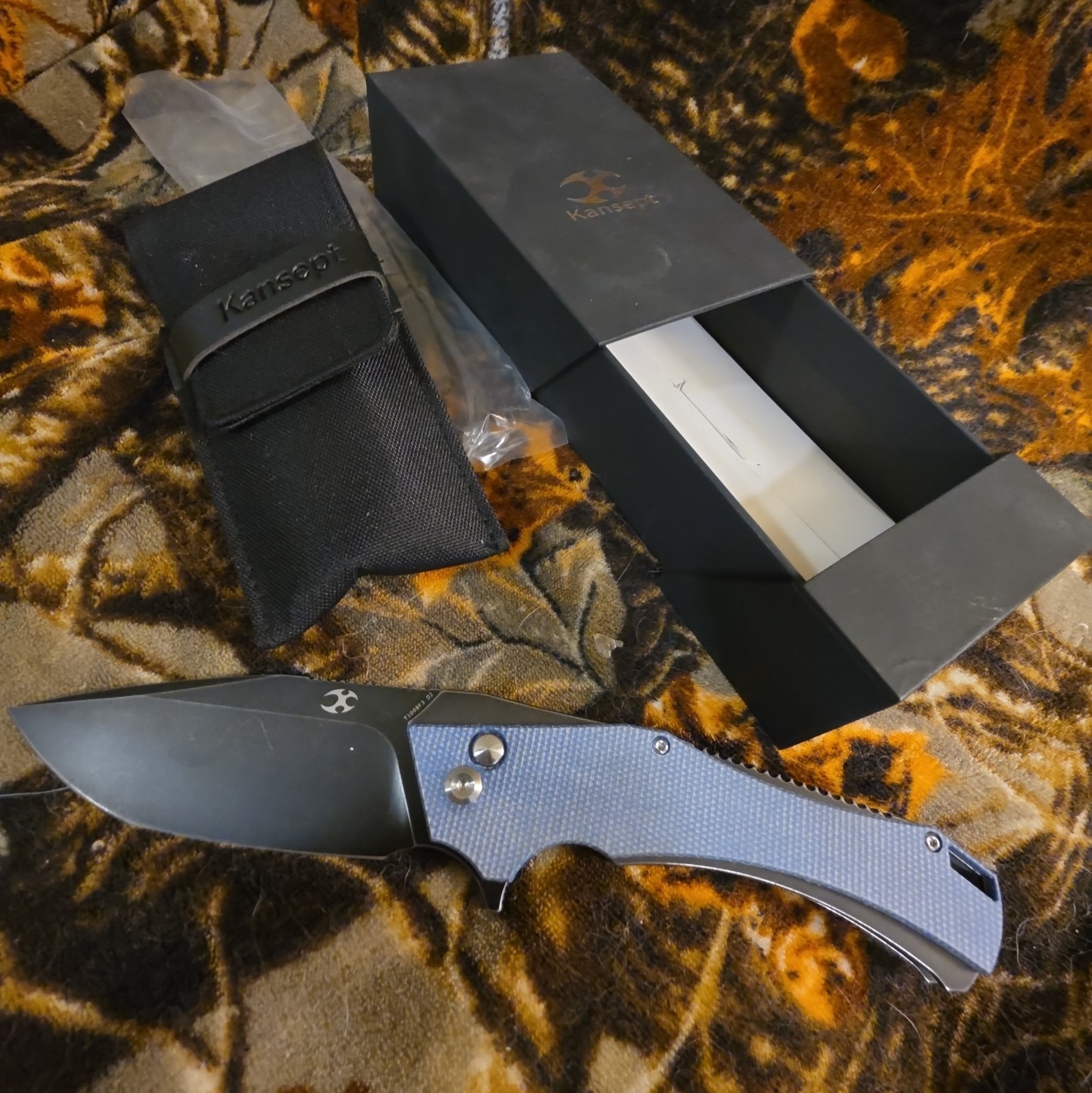 NEW Kansept Helix Pocketknife D2 Drop Pt Blade Manual Open Blue Micarta T1008F3