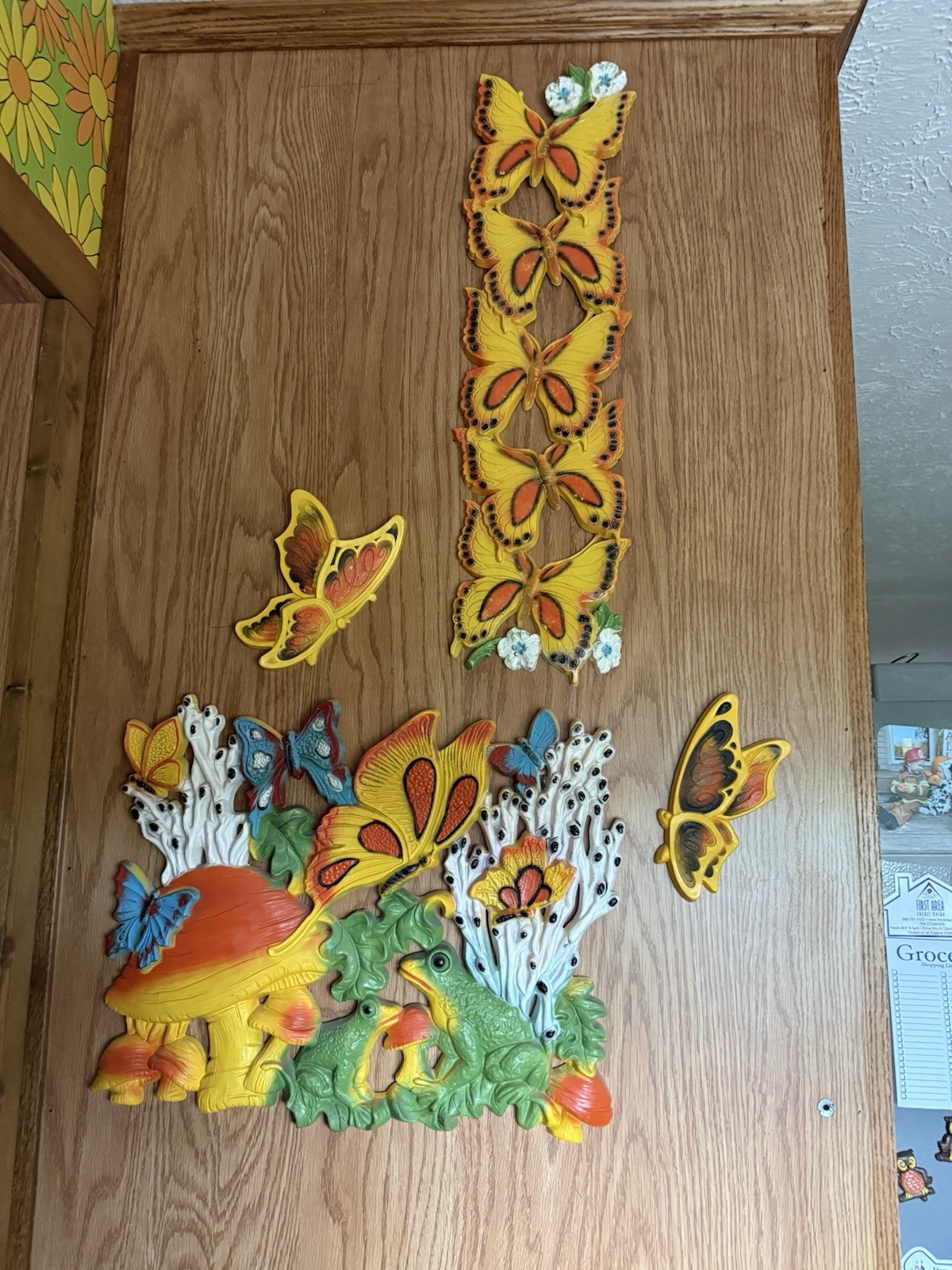 Vintage 1970's Homco Mushrooms Frog Butterfly Hanging Wall Art Plaque 4pc