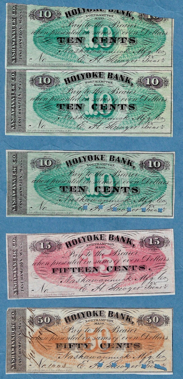 Civil War Obsolete Currency Nashawannuck Co. East Hampton MA Holyoke Bank Scrip