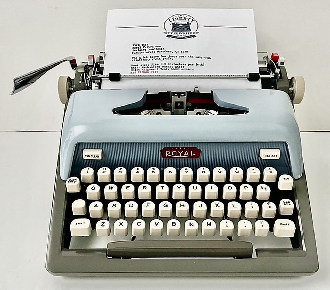 SERVICED 1958 Royal Futura 800 Typewriter – Periwinkle Blue – Pica – Case - Nice