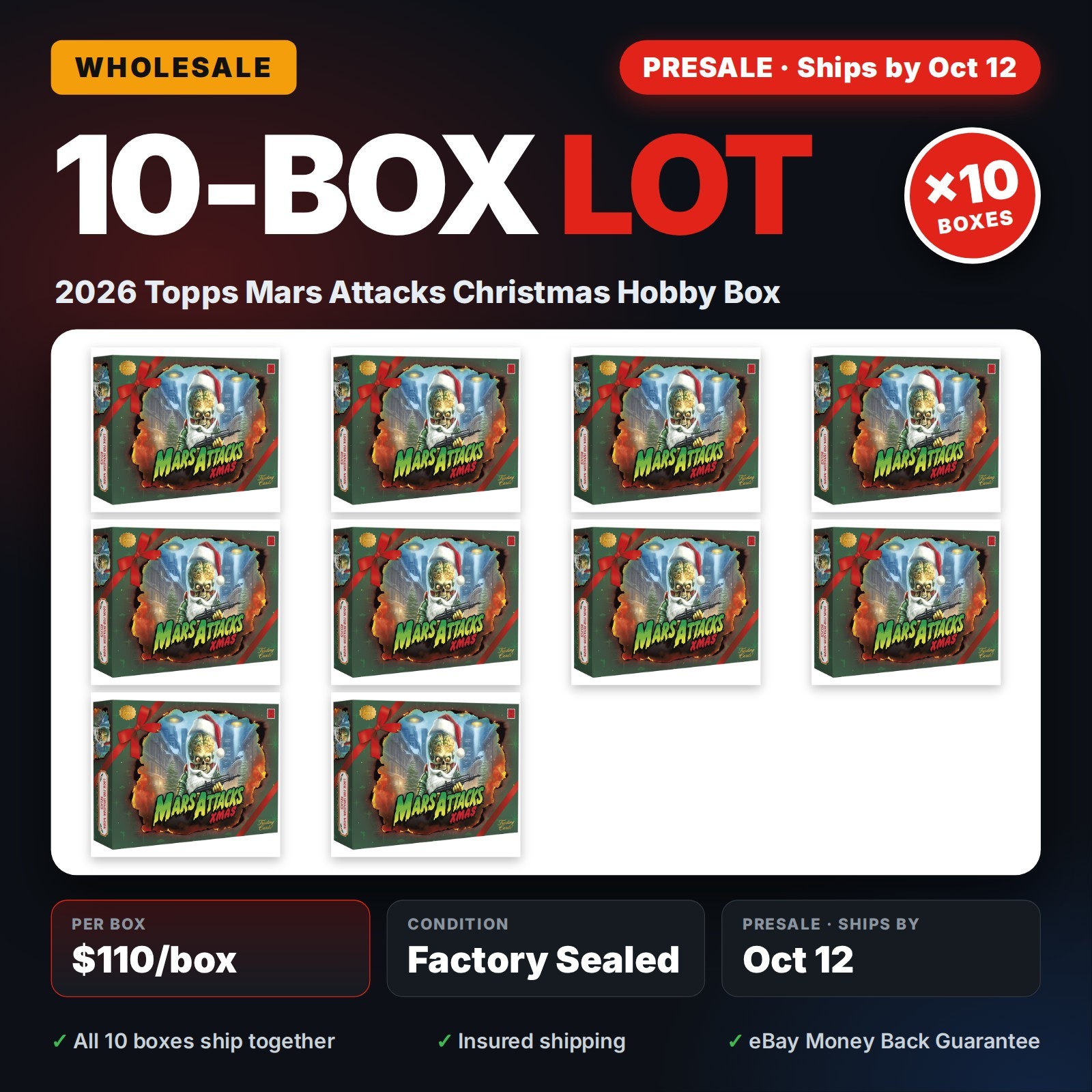 PRESALE Ships 10/12 - 2026 Topps Mars Attacks Christmas Hobby 10 Box Lot Sealed