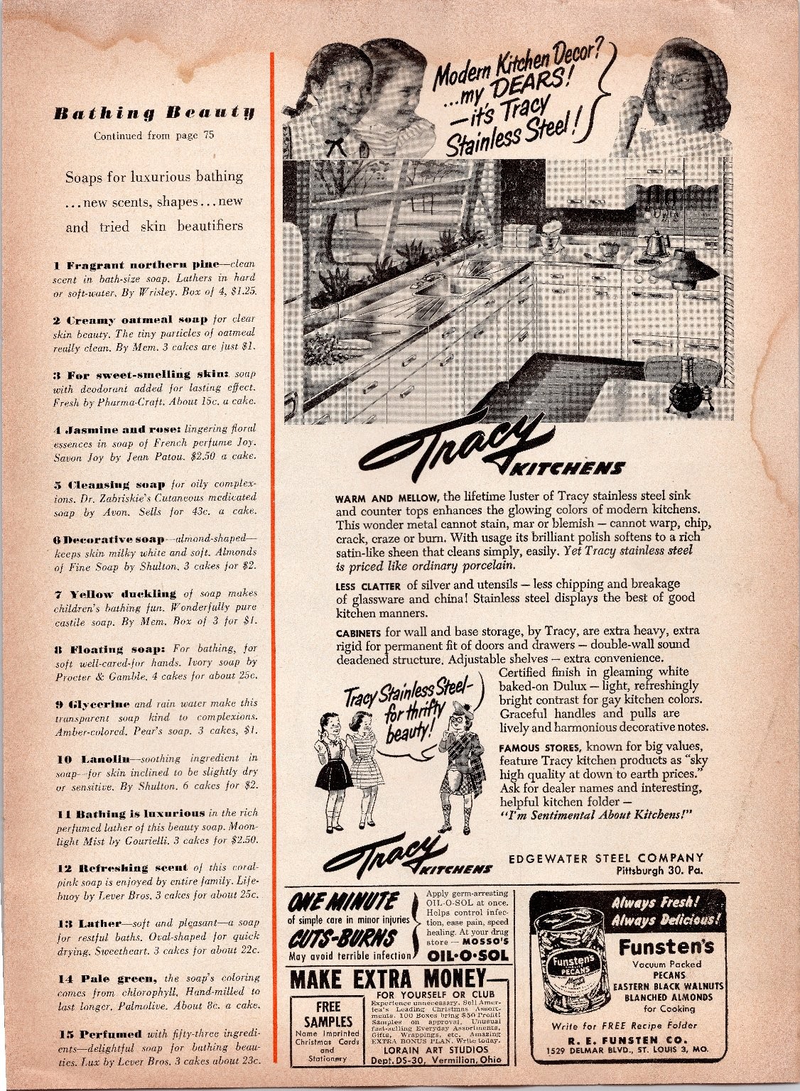 Tracy Stainless Steel Kitchens FUNSTEN\'S PECANS Vintage 1950s Magazine Print Ad