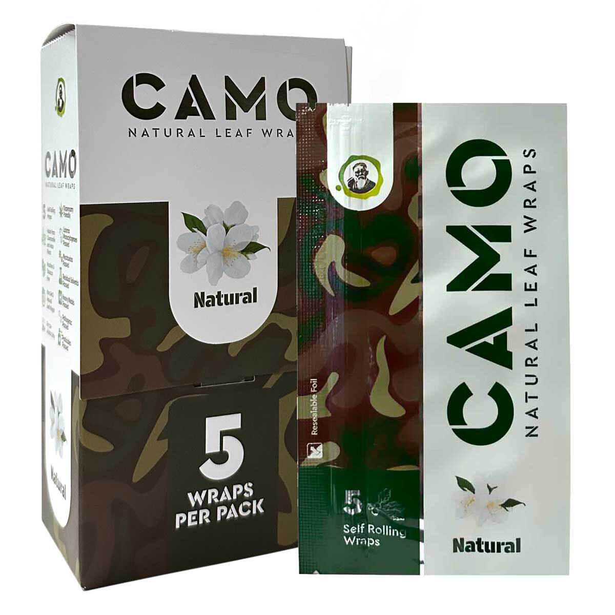 Camo Natural Leaf Wraps NATURAL Self Rolling Herbal Wraps 25 Packs, Full Box