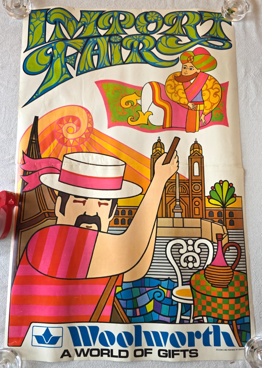 C. 1970 Woolworth Import Fair Psychedelic Store Advertising Poster Venice 34x22