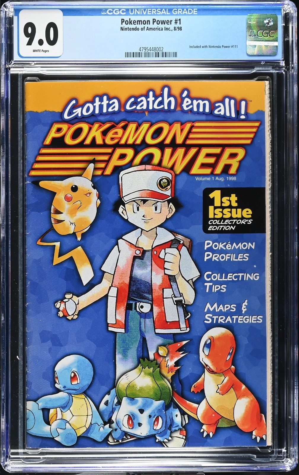 Nintendo Pokemon Power #1 - CGC 9.0 - 1st Appearance Pokemon Ash Pikachu - 1998