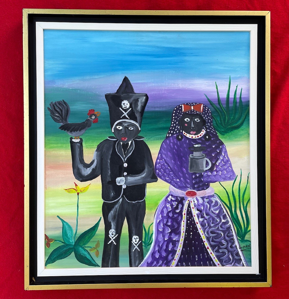 Haitian Vodou Painting ~ Gede Loas Baron Samedi & Maman Brigitte By Gerard Paul