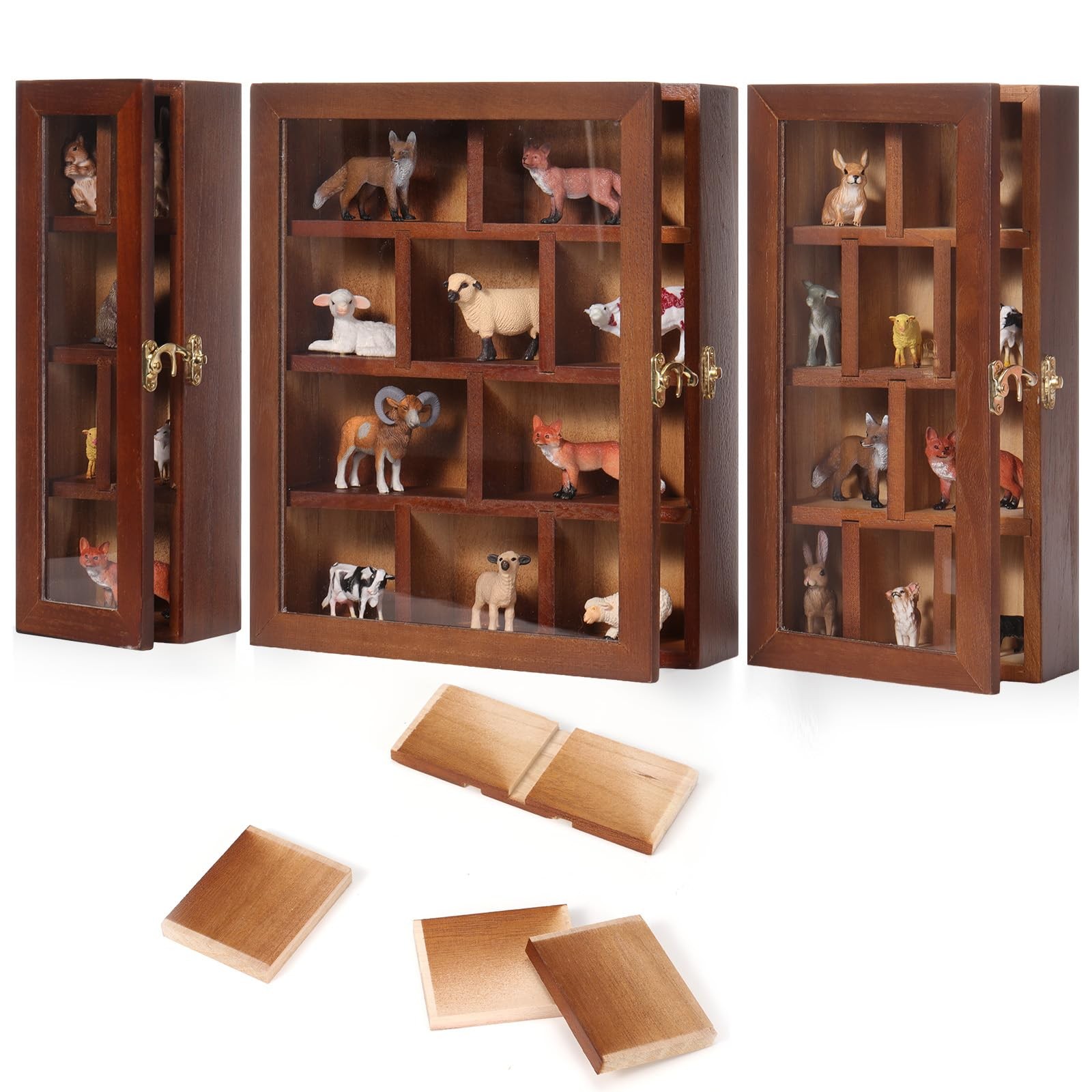 Wooden Trinket Display Shelf Shadow Box with Shelves Large Wall Mounted Displ...