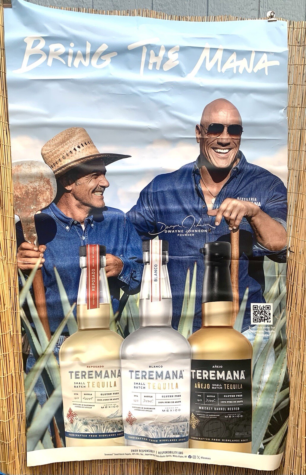 Dwayne Rock Johnson Teremana Tequila 5’ x 3’ Sign HUGE Store Window Sticker NEW
