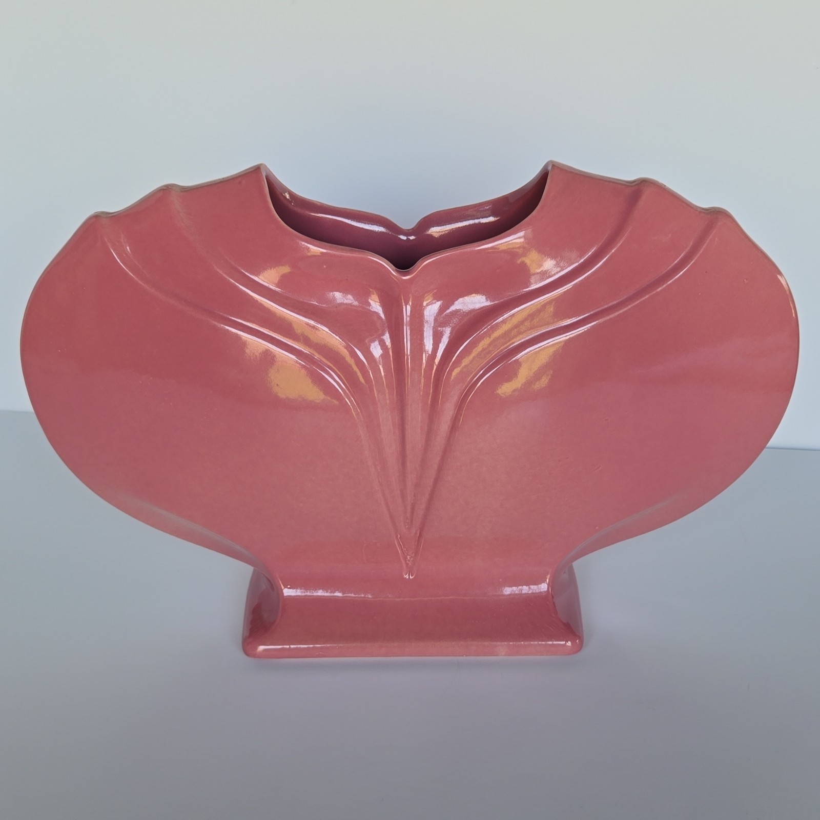 McCoy Roseville Floraline Vase  Dusty Rose Art Deco Style USA Large 13\