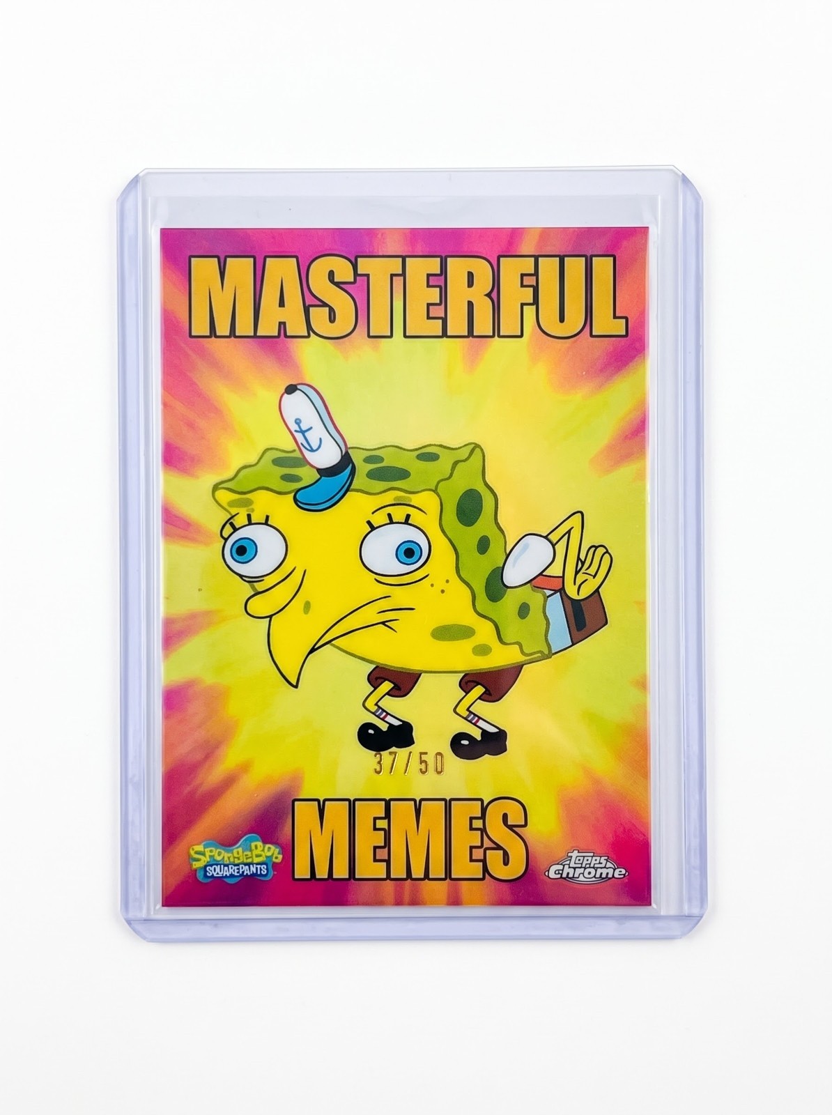 2025 Topps Chrome Spongebob Masterful Memes Mocking Spongebob Gold Refractor /50