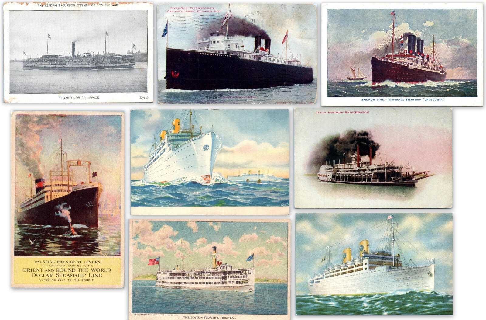 Cruise Line Steamship & Steamboat Postcard Lot of (8) Anchor Swedish American