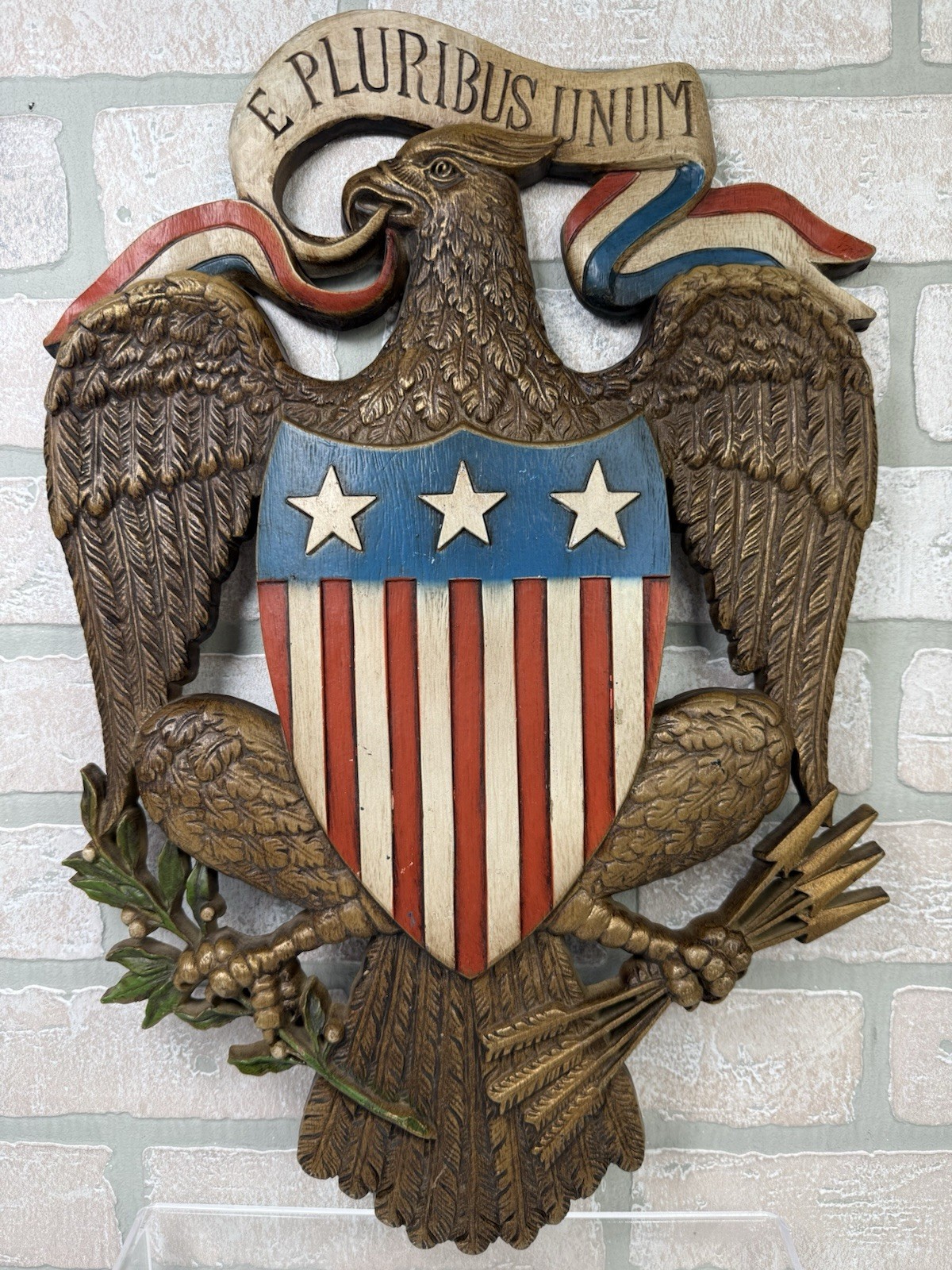 Vtg Burwood Prod American Eagle 3D Wall Plaque 0157 E Pluribus Unum 18\