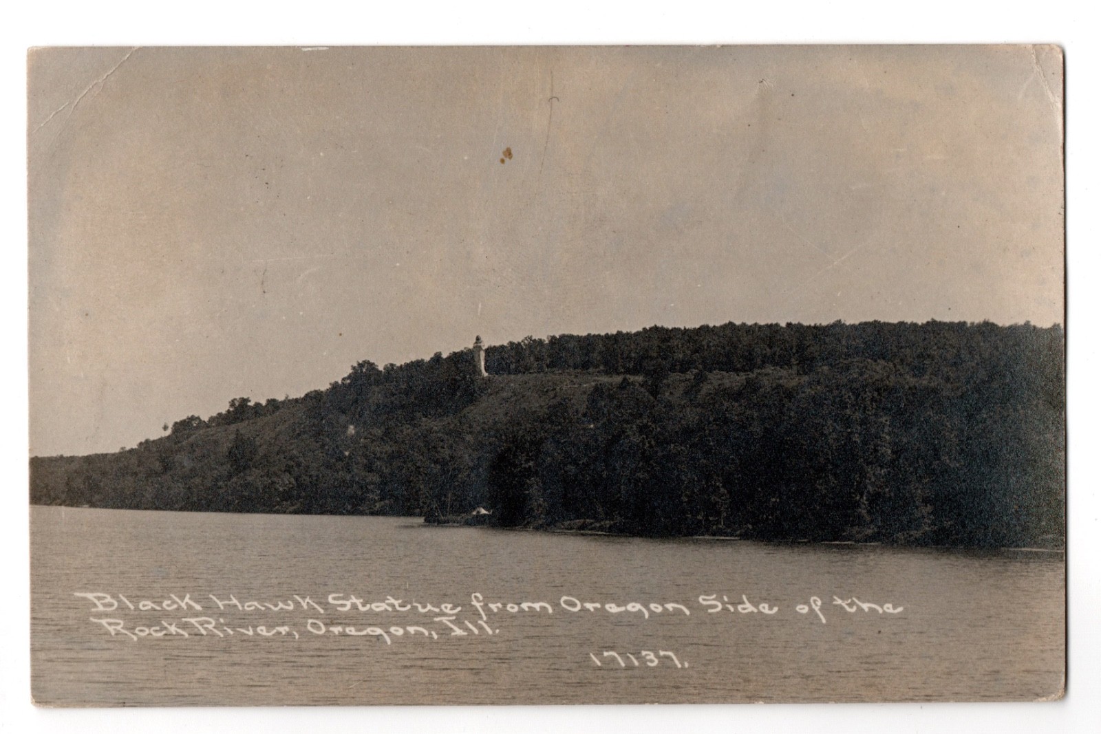 Black Hawk Statue Rock River Oregon IL Water Scenic Image Postcard Posted 1911
