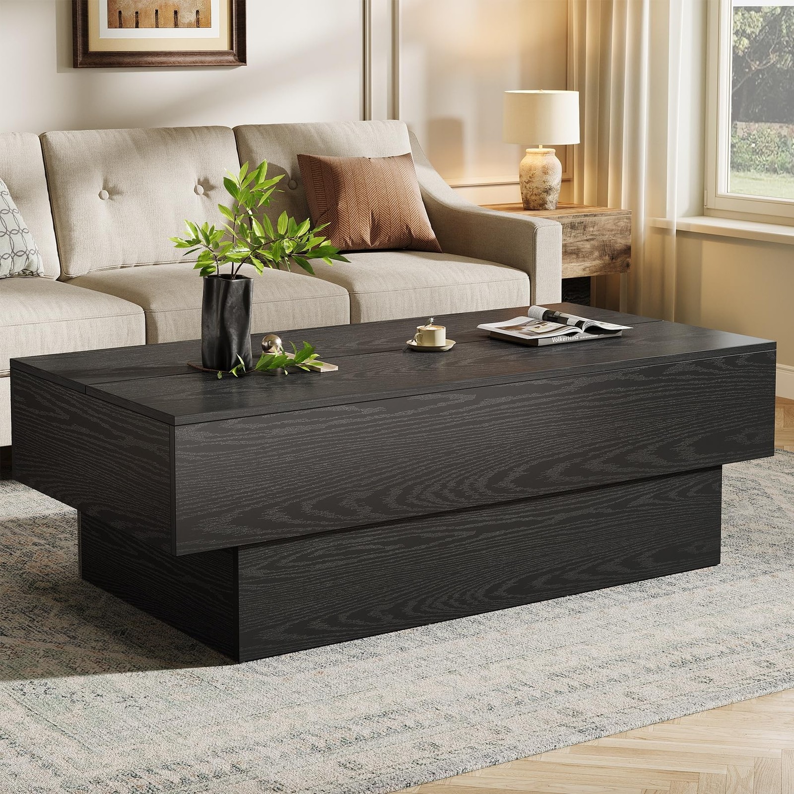 Tribesigns 55-Inch Wooden Coffee Table, Modern Rectangular Tea Table, Large C...