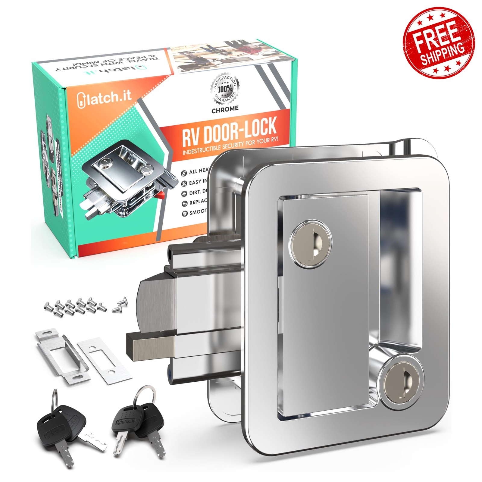 LATCH.IT Chrome RV Door Lock Handle 4 Keys