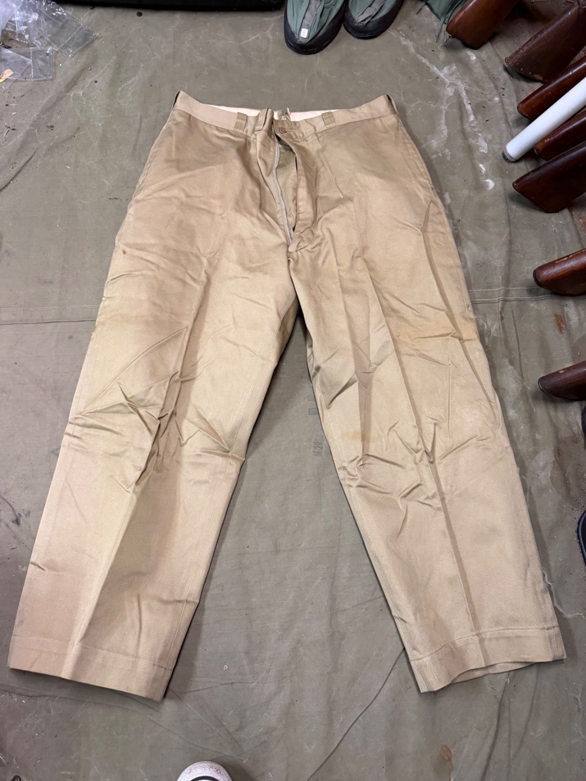 ORIGINAL WWII US ARMY EM OFFICER KHAKI SUMMER FIELD TROUSERS- LARGE LG 36 WAIST