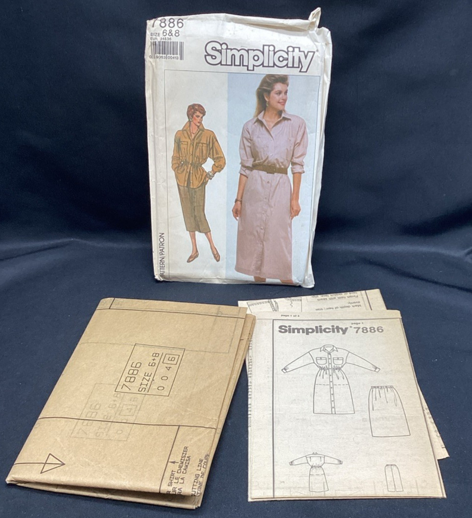 Vtg Sewing Pattern, Simplicity 7886, dress, 6-8, Uncut - ships free