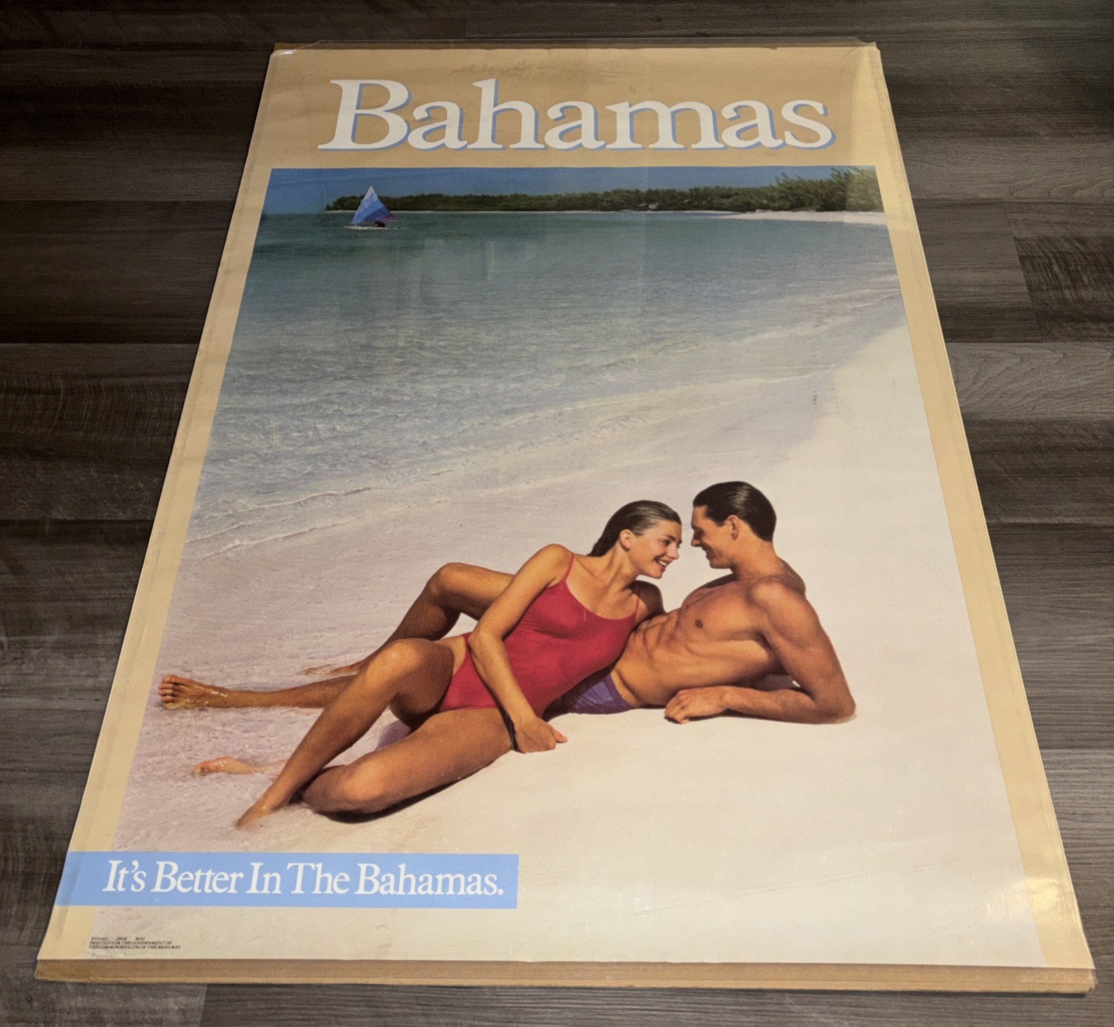 Vintage 1984 Bahamas Travel Tourism Promo Poster Beach Scene It’s Better In The