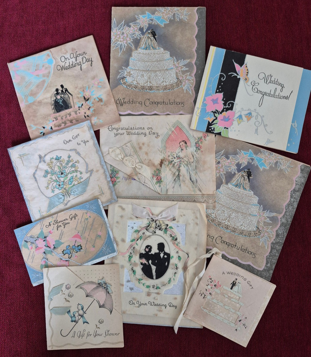 Vintage 1930's - 40's Wedding Bridal Shower Gift Cards Lot of 10