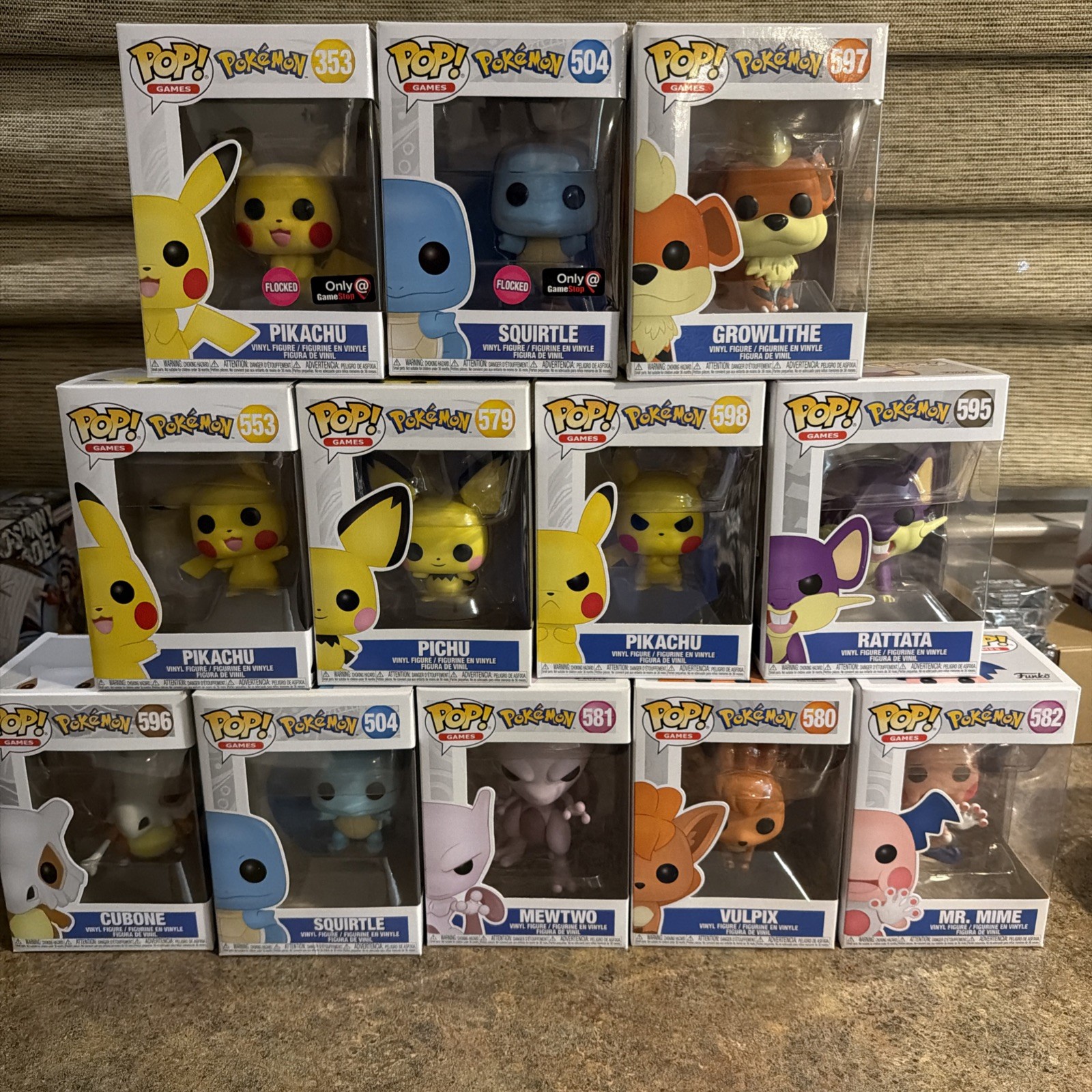 Lot of 12 Pokemon Funko Pops FLOCKED Pikachu Squirtle cubone mewtwo 