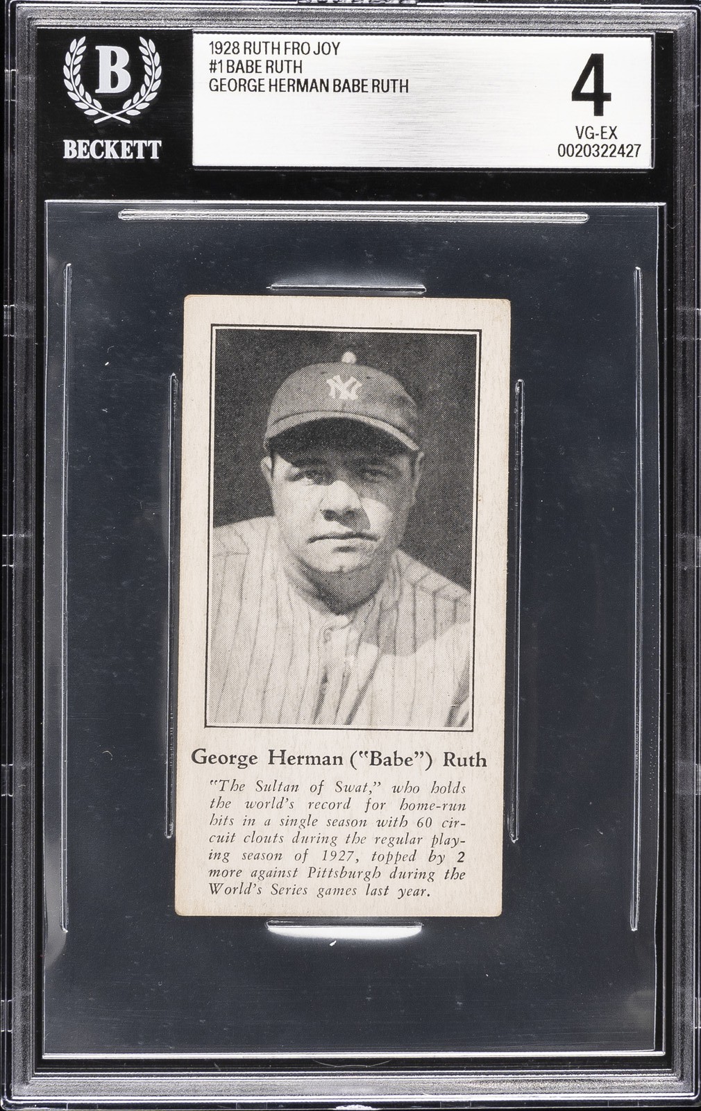 1928 RUTH FRO JOY GEORGE HERMAN BABE RUTH #1 BABE RUTH BGS 4
