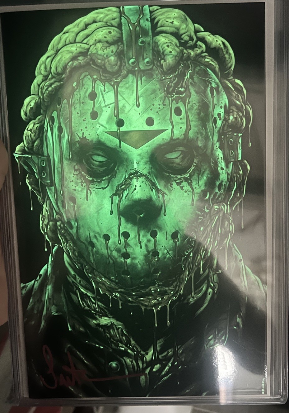 SURTUR signed AUTO Jason Voorhees BLOODY mask Horror Book W/COA, GLOW IN DARK