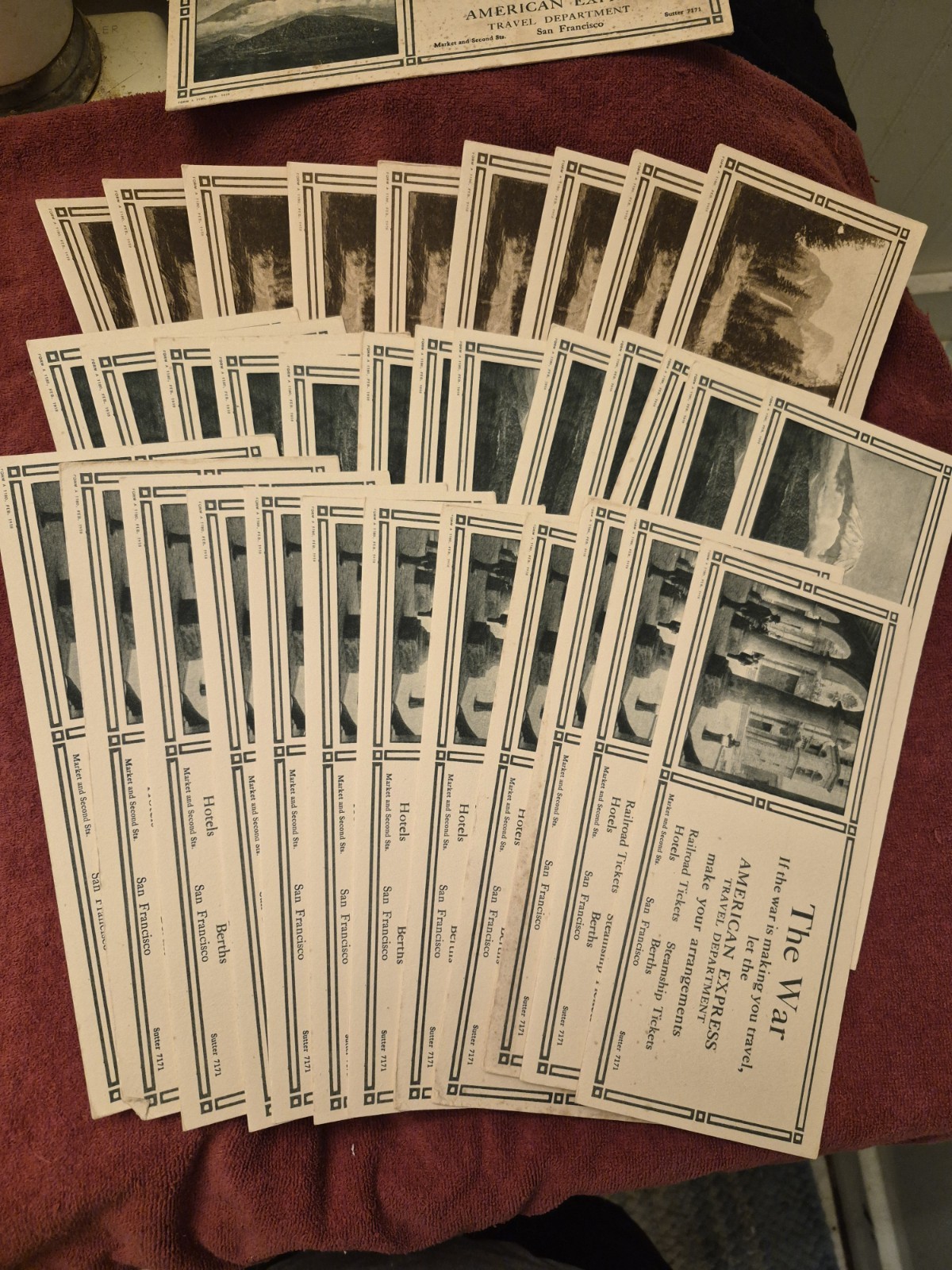 1918 American Express Travel Department Ad Cards Large lot of 34 - NOS variety