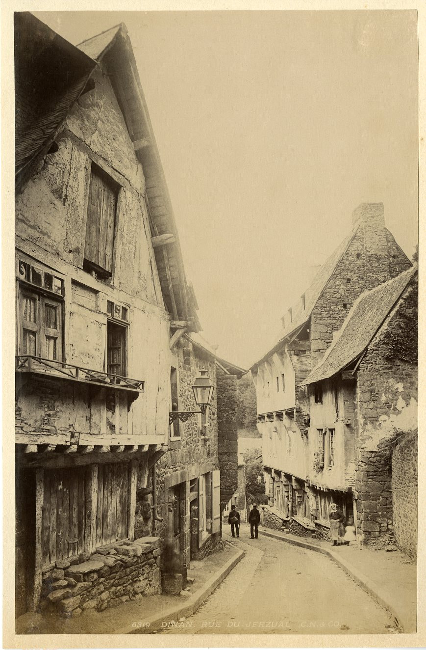 France, Dinan, Rue du Jerzual Vintage Albumen Print.  Albumen print 12x2