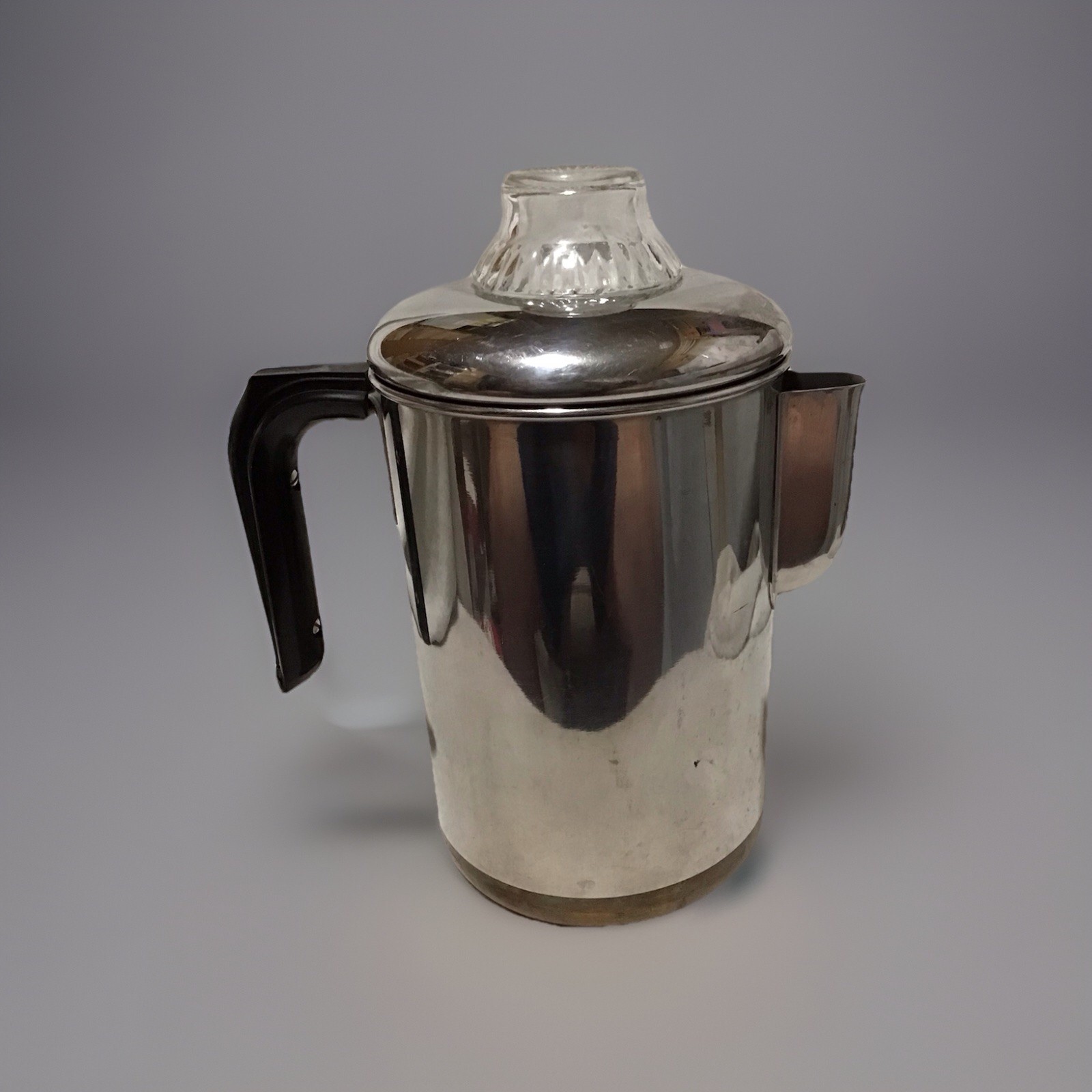 Vintage stainless steel and copper bottom stovetop percolator by Revere Ware