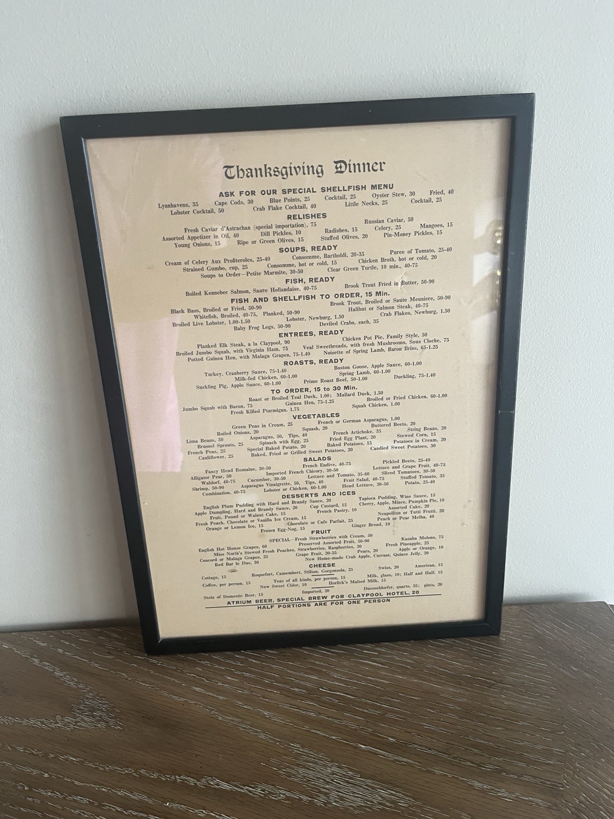Vintage Restaurant Menu