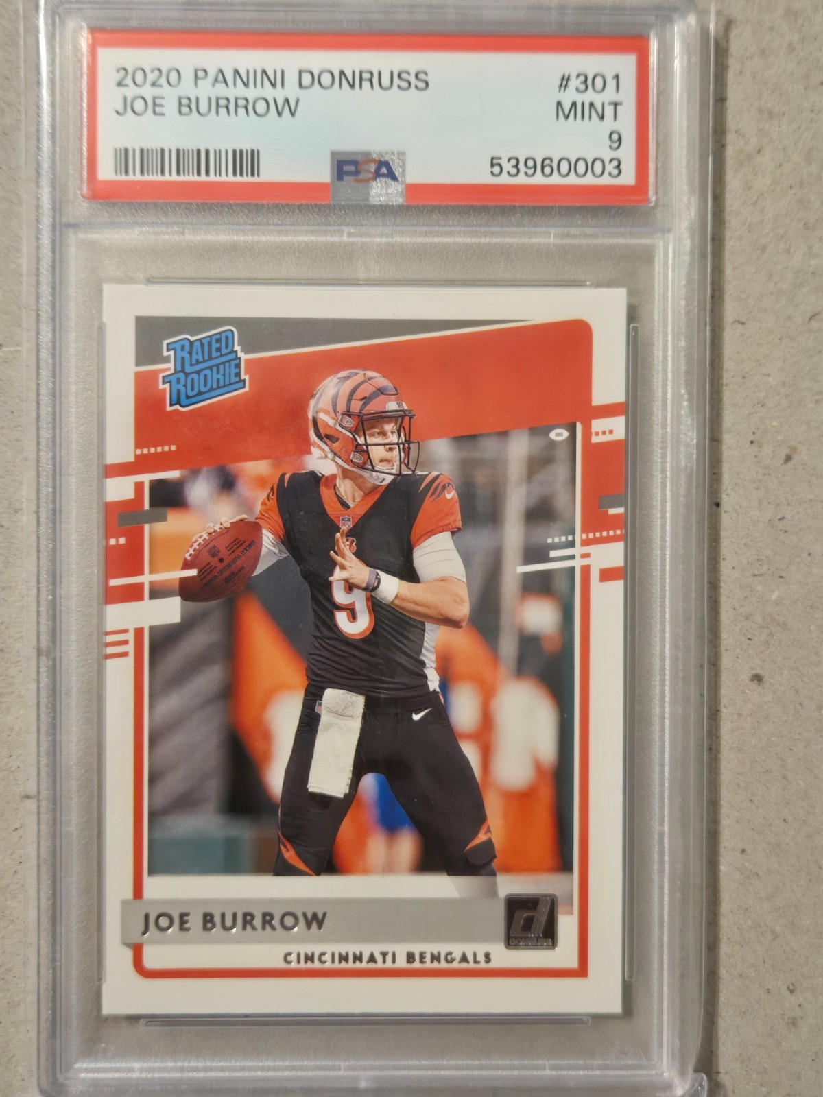 2020 PANINI DONRUSS JOE BURROW #301 ROOKIE CARD GRADED PSA 9 MINT