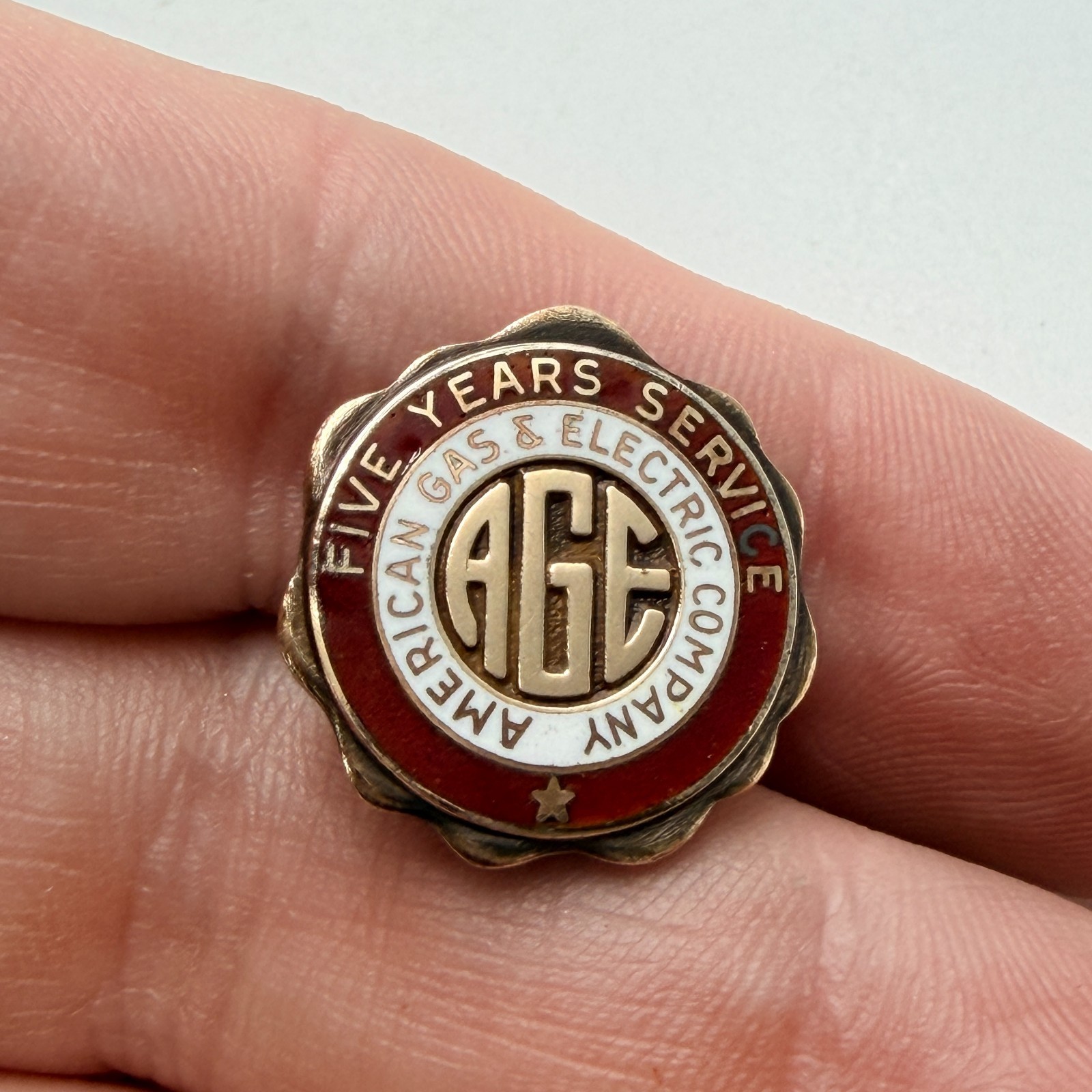 American Gas Electric Company 5 Years Service Lapel Pin Employee Marked 10k Gold