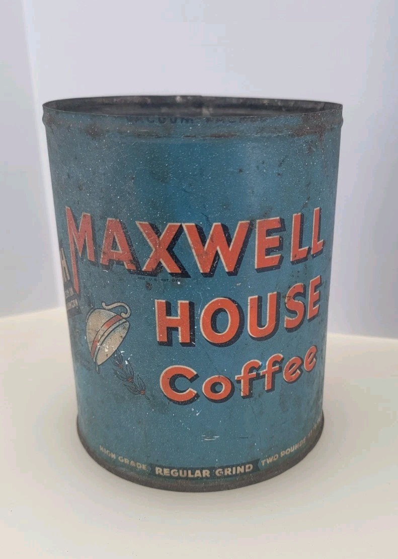 1940s Vintage Maxwell House Coffee Tin 2 Lb Can Regular Grind
