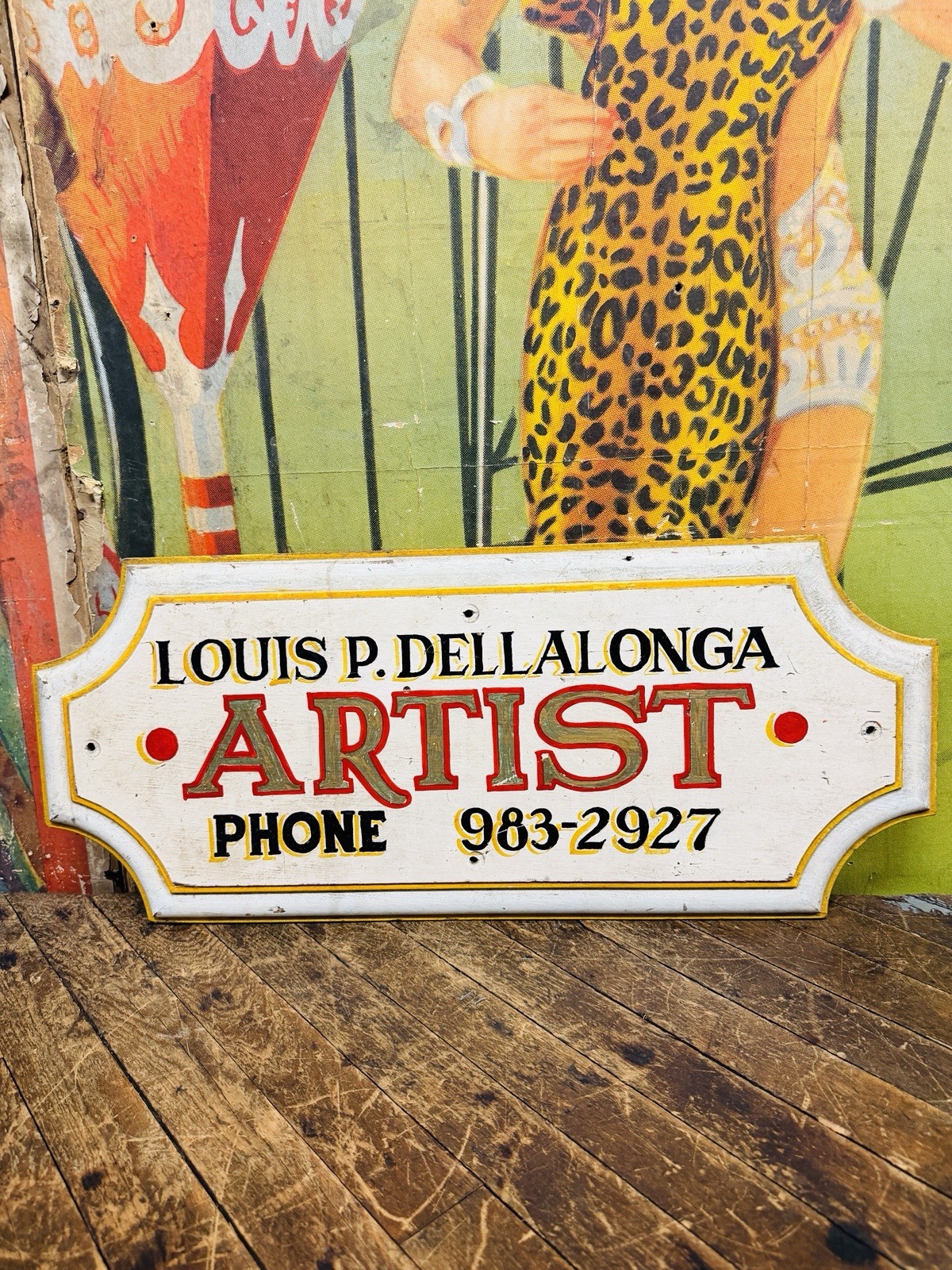 VINTAGE LOUIS P. DELLALONGA ARTIST HAND PAINTED WOOD SIGN ART PAINTER DECOR RARE