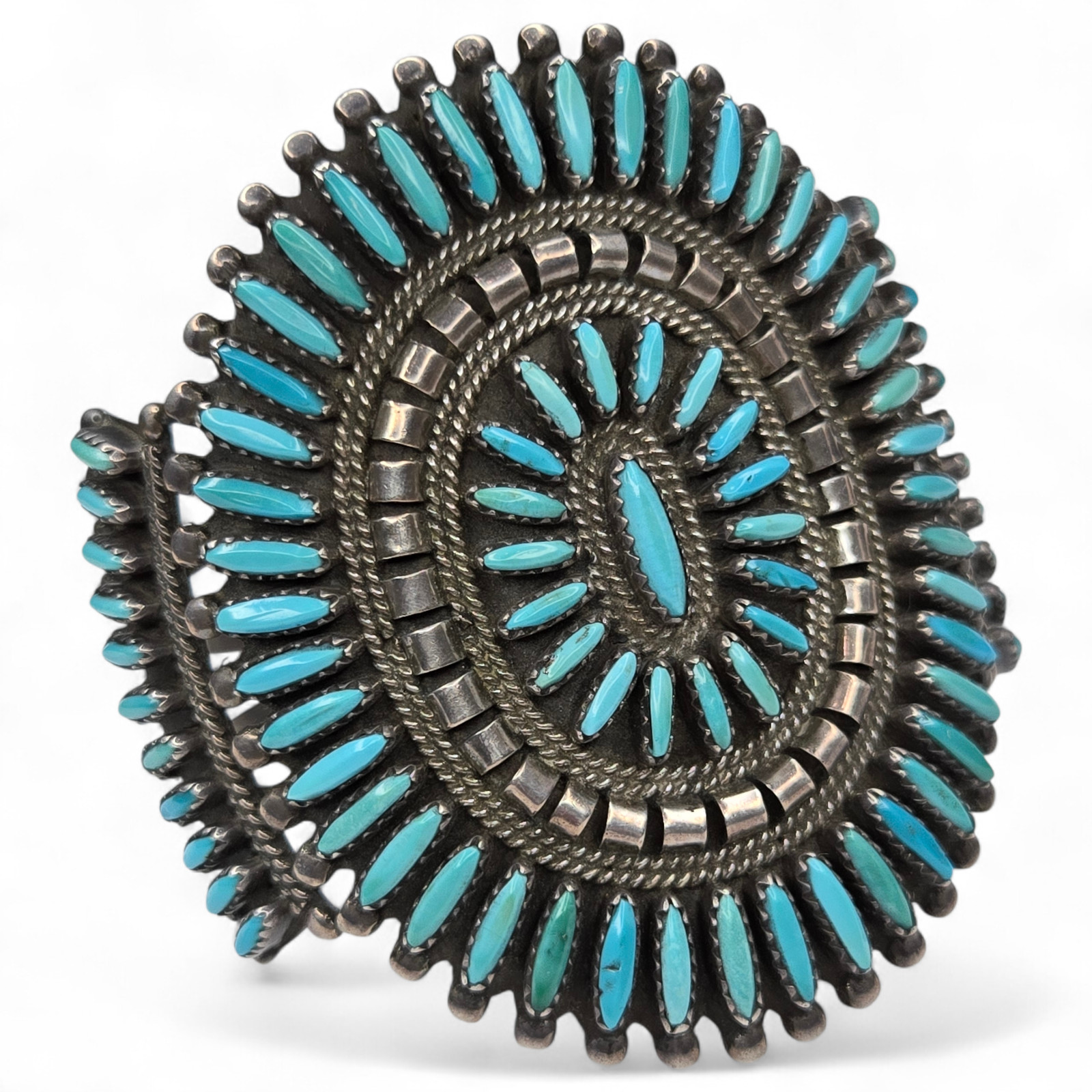 Vintage Native American Zuni turquoise Petit Point Cuff Bracelet Signed CJ