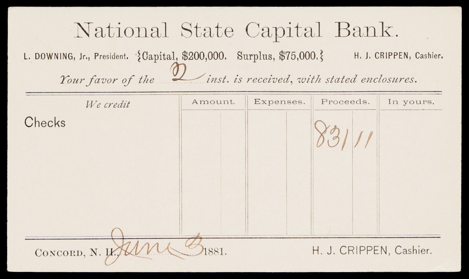 1881 National State Capital Bank Concord NH Victorian Typography Postal Card