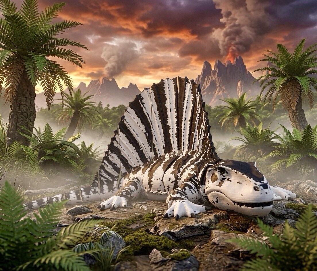 Large 12” Articulated Dimetrodon Toy B&G- 3D Printed Flexi Prehistoric Reptile